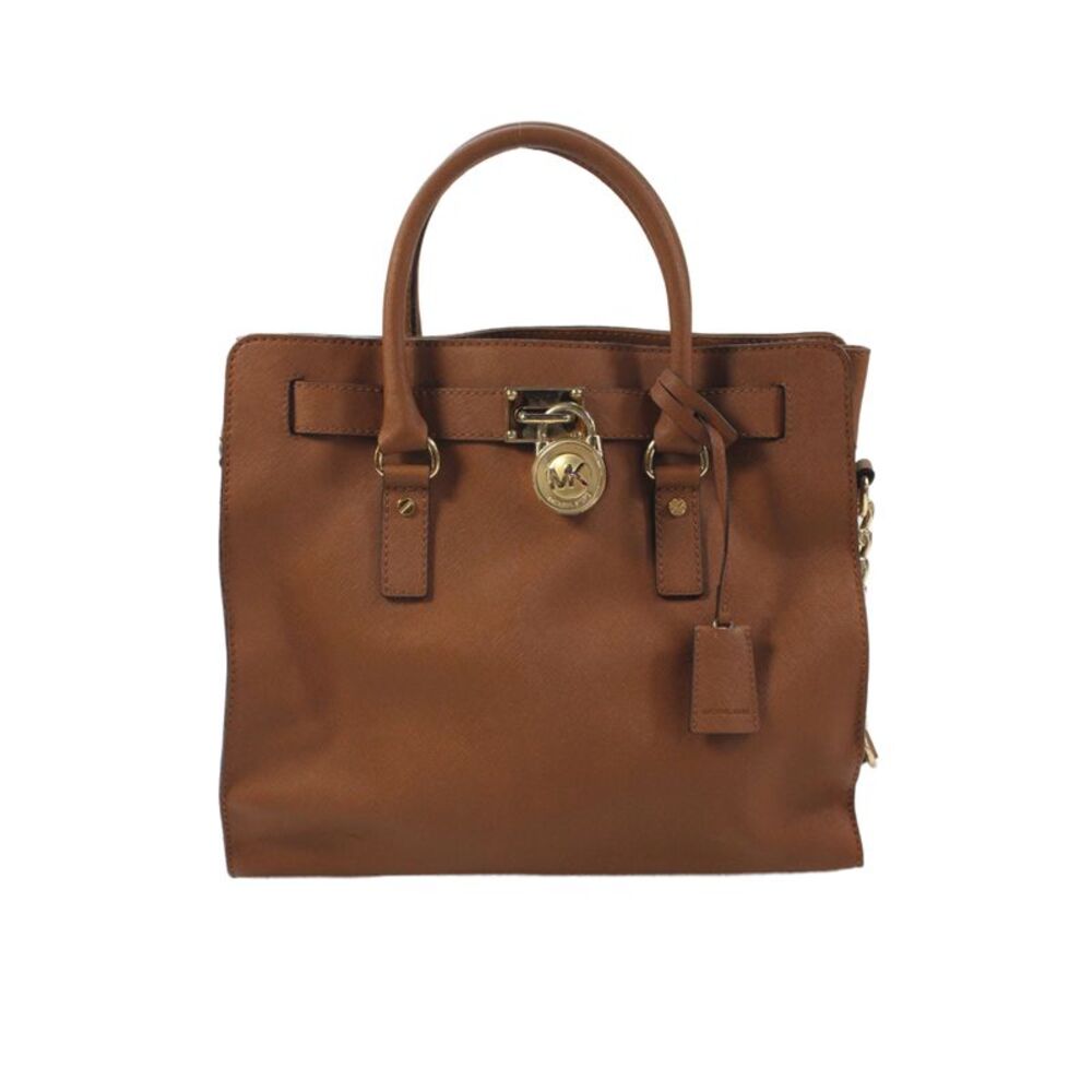 Michael Michael Kors Womens Leather Gold Tone Padlock Shoulder Handbag Brown